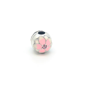Pink & White Flower Charm Bead Clip - Stone Heart 