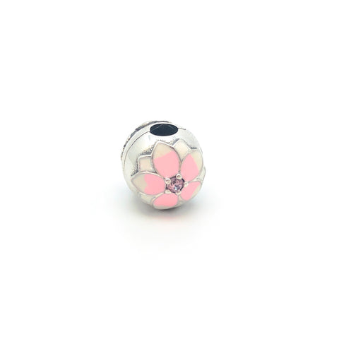 Pink & White Flower Charm Bead Clip - Stone Heart 