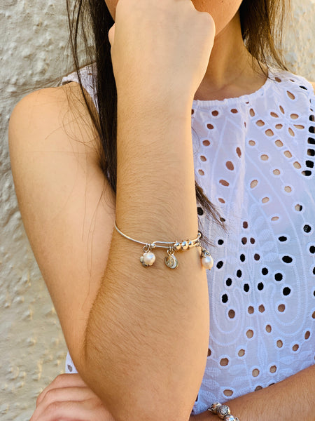 Dangle Charm Bangle With Pearls & Charms