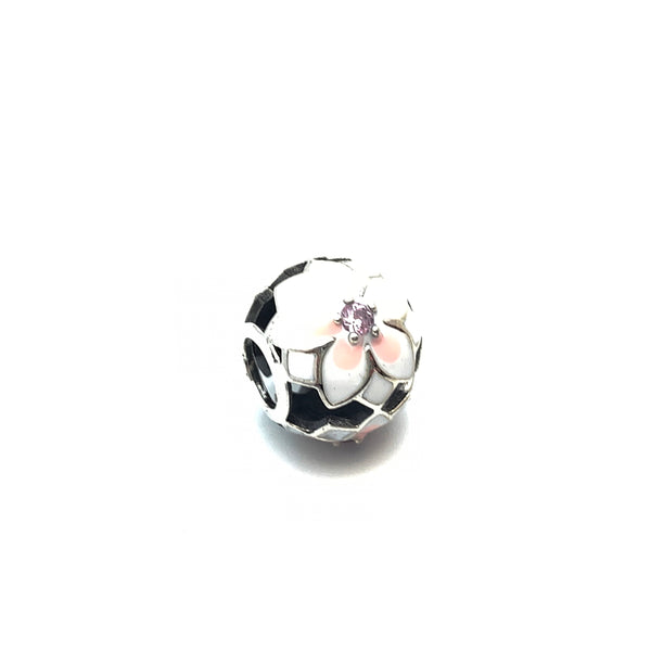 Blooming Pink Flower Charm Bead - Stone Heart 
