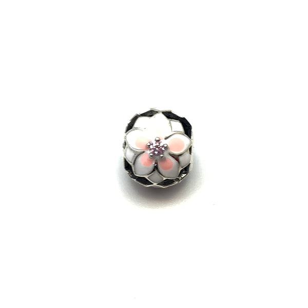 Blooming Pink Flower Charm Bead - Stone Heart 
