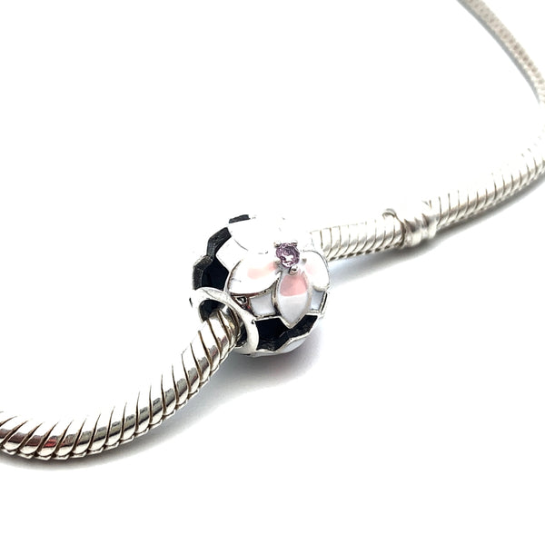 Blooming Pink Flower Charm Bead - Stone Heart 