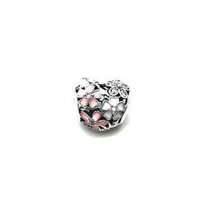 Cherry Blossom Heart Charm Bead - Stone Heart 