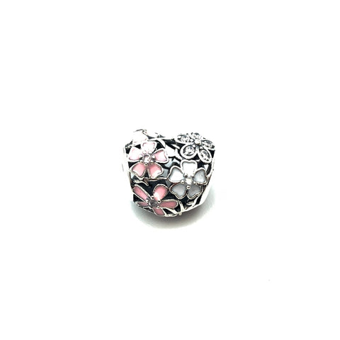Cherry Blossom Heart Charm Bead - Stone Heart 