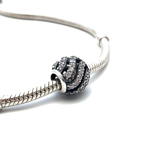 Glittering Waves Charm Bead - Stone Heart 