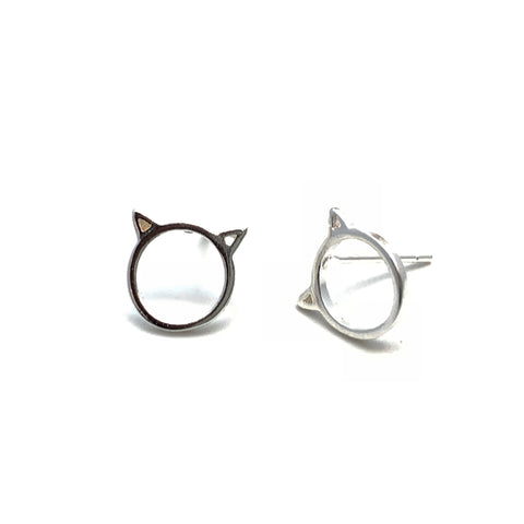 Cat Head Silhouette Stud Earrings - Stone Heart 