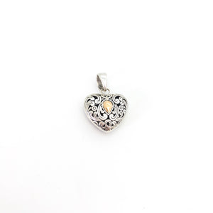 Indah Two Tone Heart with Drop Gold Pendant - Stone Heart 