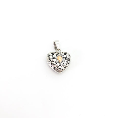 Indah Two Tone Heart with Drop Gold Pendant - Stone Heart 