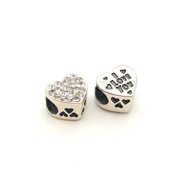 Crystal I LOVE YOU Heart Charm Bead - Stone Heart 