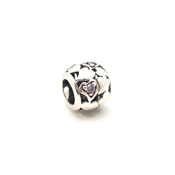 Hearts & CZ Charm Bead - Stone Heart 