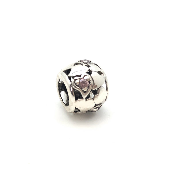 Hearts & CZ Charm Bead - Stone Heart 