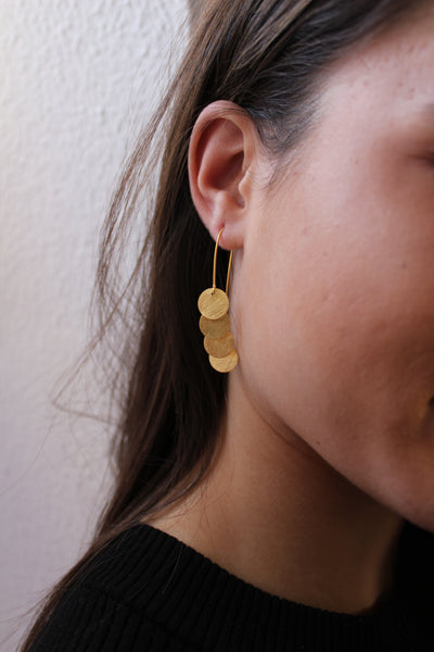 Round Disc Hanging Earring - Gold
