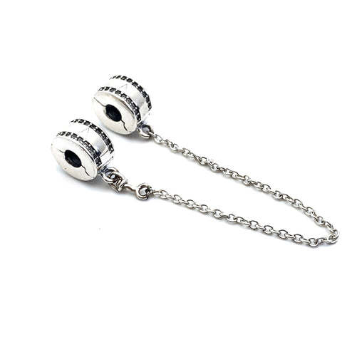 Rondelle With CZ Lines Safety Chain - Stone Heart 