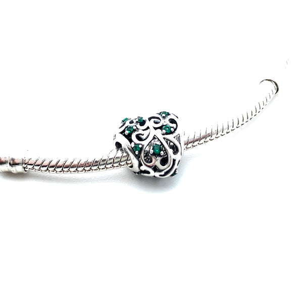 Glittering Green Tree Heart Charm Bead - Stone Heart 