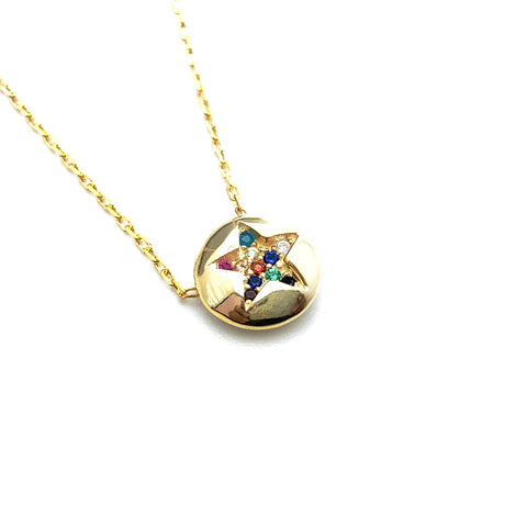 Colourful Star in Disc Necklace - Stone Heart 