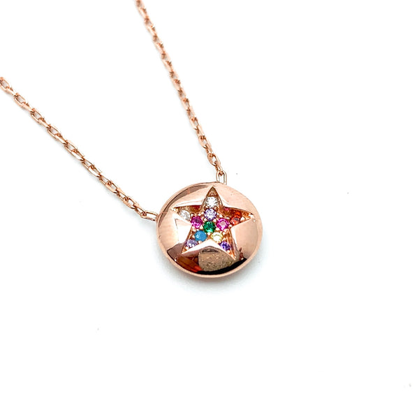 Colourful Star in Disc Necklace - Stone Heart 