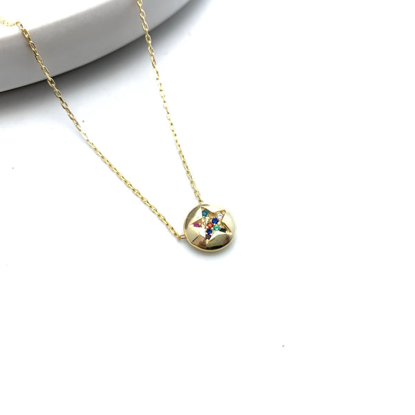 Colourful Star in Disc Necklace - Stone Heart 