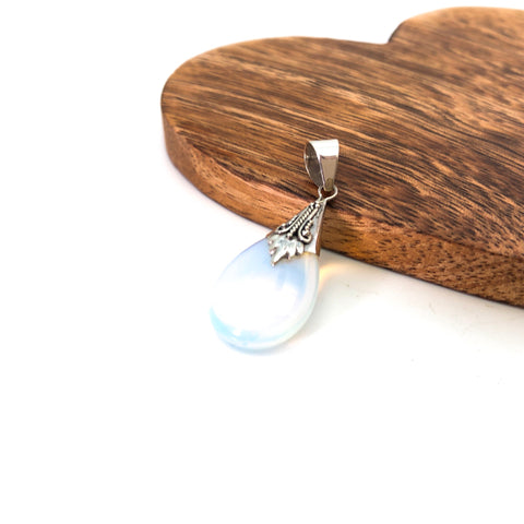 Opal Glass Drop Pendant - Stone Heart 