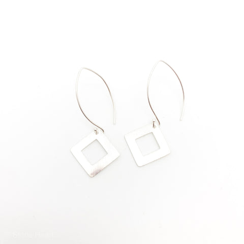 Brushed Diamond Hanging Earrings - Stone Heart 