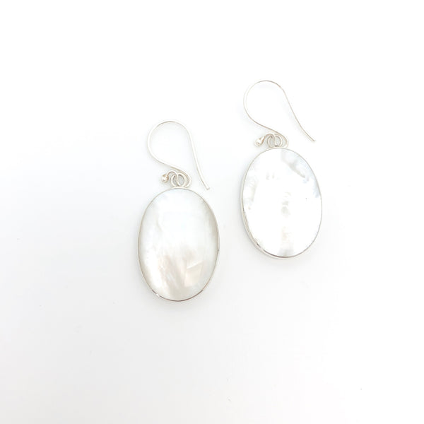 Silver Bezelled Hanging Earrings - Stone Heart 