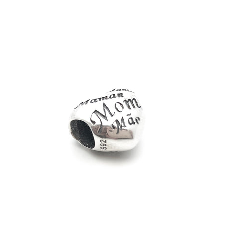 ‘Mom’ Multilingual Heart Charm Bead - Stone Heart 