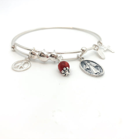 Dangle Charm Bangle With Religious Charms - Stone Heart 