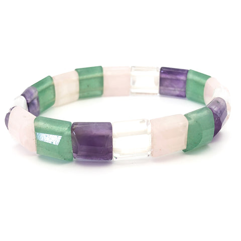 Amethyst, Aventurine, Crystal & Rose Quartz Bracelet - Stone Heart 