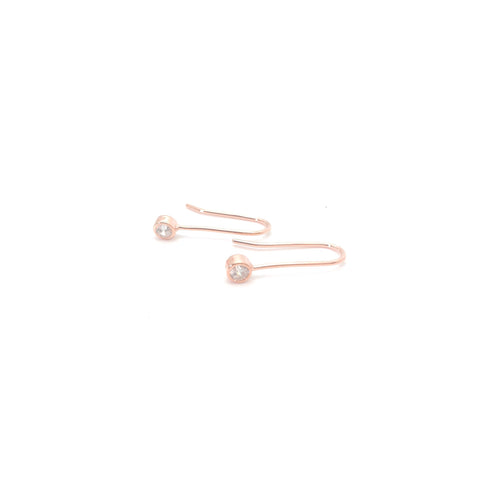 Rose Gold Plated Silver & CZ Dangle Earring - Stone Heart 