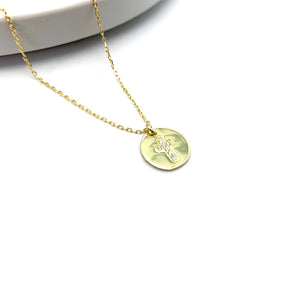 Cross Disc Necklace - Stone Heart 