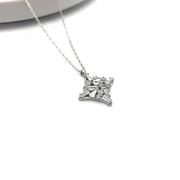 Ice Diamond Shaped Baguette Necklace - Stone Heart 