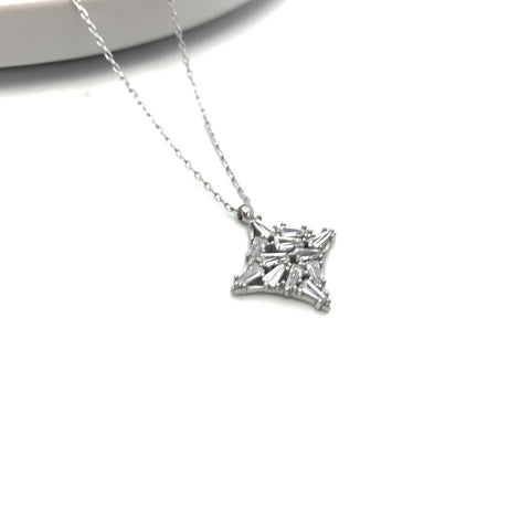 Ice Diamond Shaped Baguette Necklace - Stone Heart 