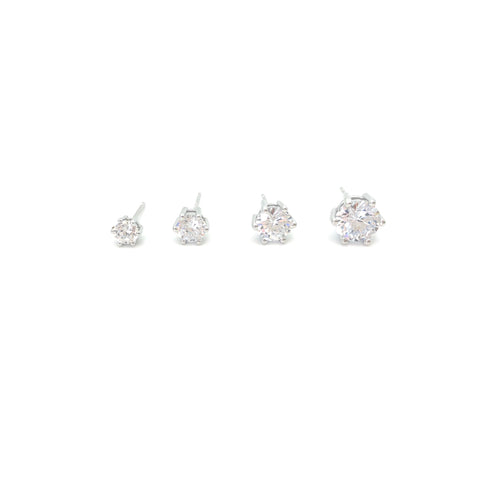 Classic Silver & CZ  Stud Earring - Stone Heart 