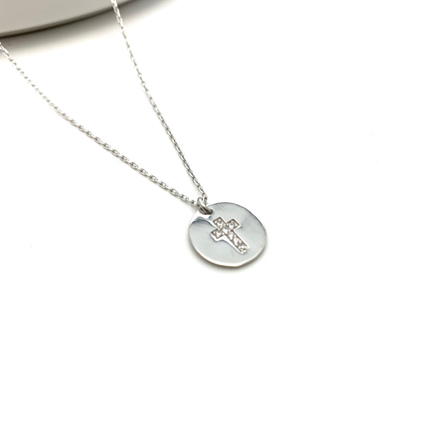 Cross Disc Necklace - Stone Heart 