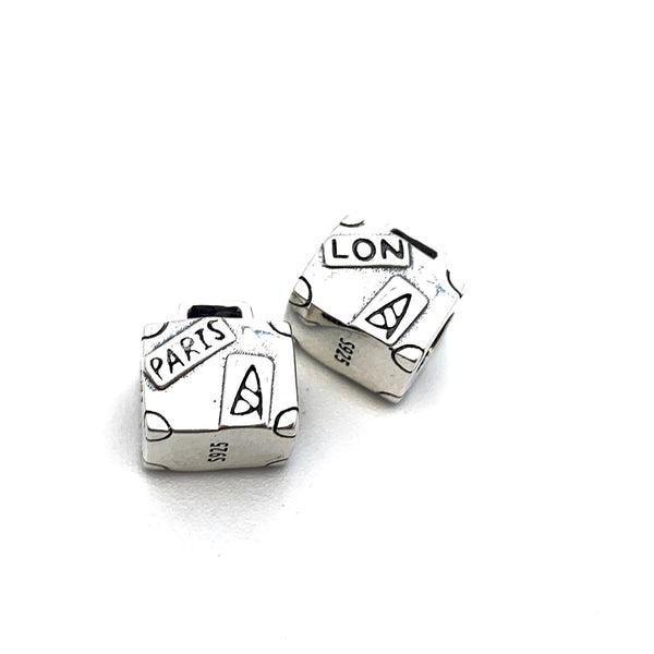 Suitcase London & Paris Charm Bead - Stone Heart 