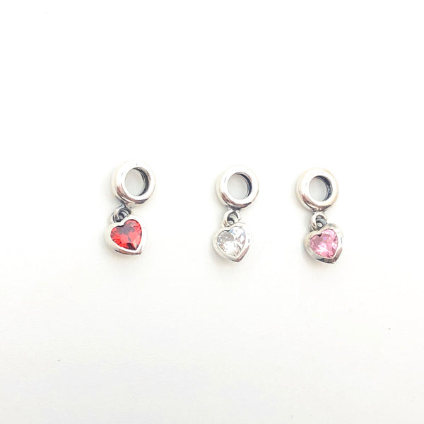 Heart Dangle CZ Stone Charm Bead - Stone Heart 
