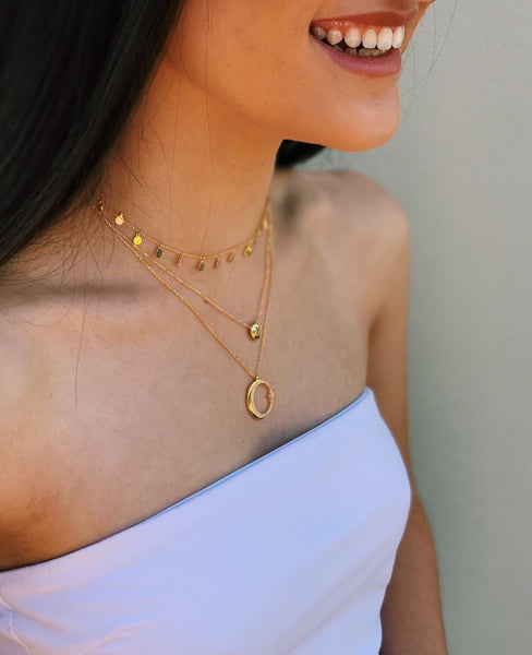 Plain Disc Shaker Necklace - Stone Heart 