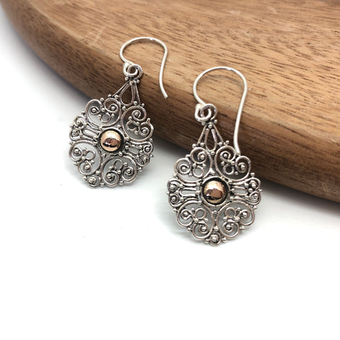 Indah Two Tone Openworks Earring - Stone Heart 