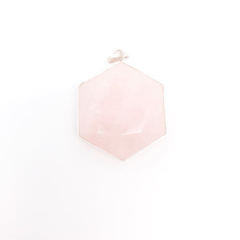 Rose Quartz Pendant - Hexagon - Stone Heart 