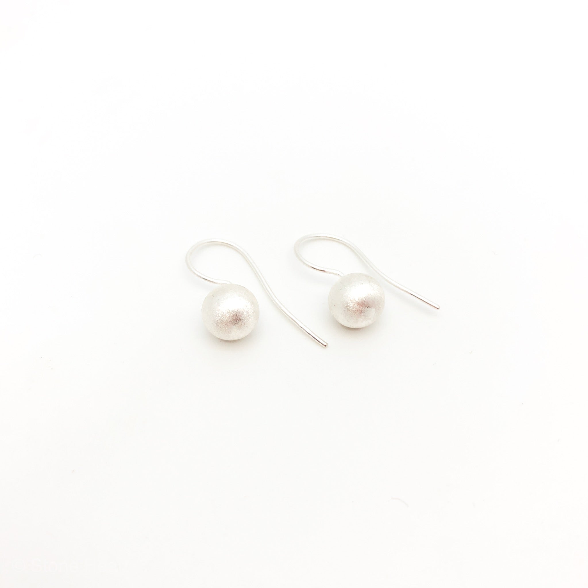 Satin Hook Earrings - Silver (Large) - Stone Heart 