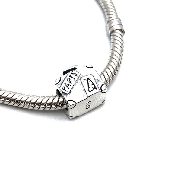 Suitcase London & Paris Charm Bead - Stone Heart 