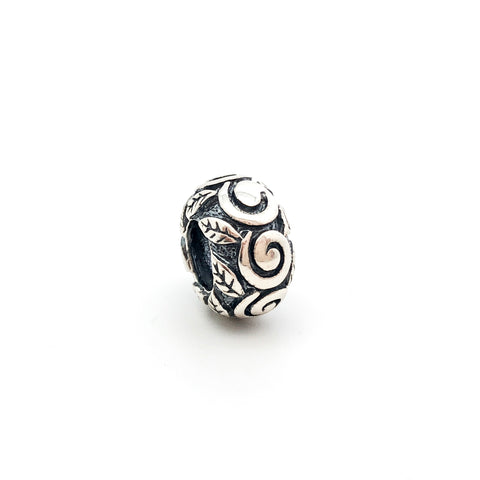 Swirls & Leaves Charm Bead - Stone Heart 