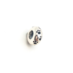 Paw Print Rondelle Charm Bead Spacer - Stone Heart 