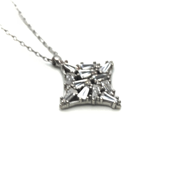 Ice Diamond Shaped Baguette Necklace - Stone Heart 
