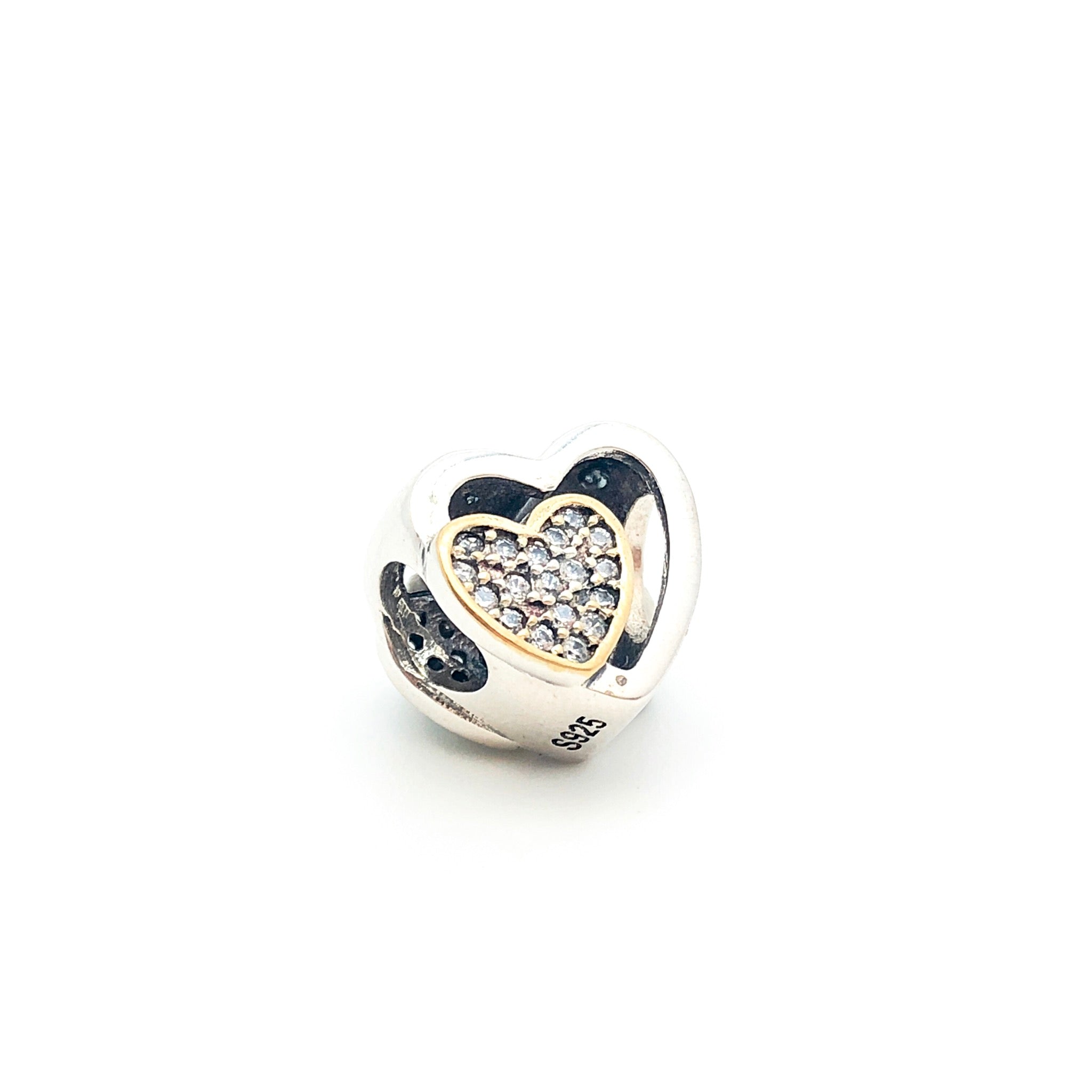 Two Hearts  Charm Bead - Stone Heart 