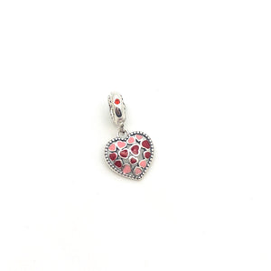 Pink & Red Hearts Dangling Charm Bead - Stone Heart 
