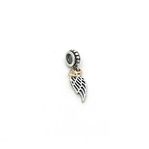 Wing with Heart Dangling Charm Bead - Stone Heart 