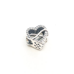 Infinity Sign across CZ Edged Open Heart  Charm Bead - Stone Heart 