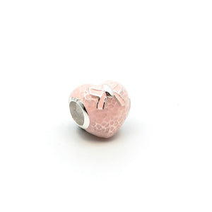 Pink Heart with Bow Charm Bead - Stone Heart 