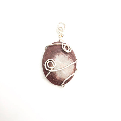 Wired Brown Jasper Pendant - Stone Heart 